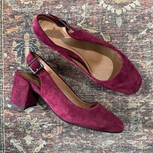 Vionic Nareen Suede Slingback Block Heel Pump Wine Red 7.5